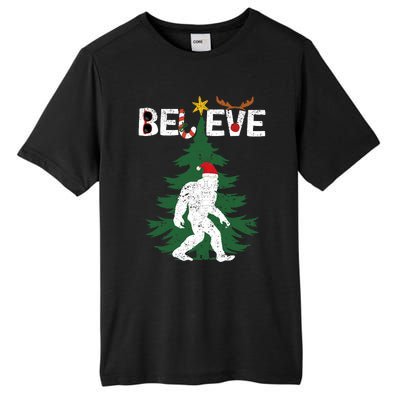 Believe Bigfoot Sasquatch Yeti Santa Hat Christmas Pajamas Tall Fusion ChromaSoft Performance T-Shirt