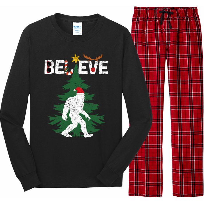 Believe Bigfoot Sasquatch Yeti Santa Hat Christmas Pajamas Long Sleeve Pajama Set