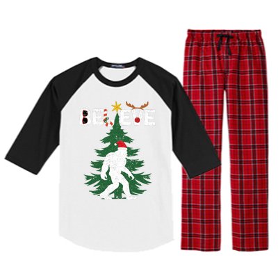 Believe Bigfoot Sasquatch Yeti Santa Hat Christmas Pajamas Raglan Sleeve Pajama Set