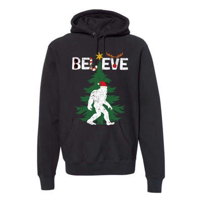 Believe Bigfoot Sasquatch Yeti Santa Hat Christmas Pajamas Premium Hoodie