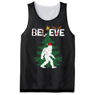 Believe Bigfoot Sasquatch Yeti Santa Hat Christmas Pajamas Mesh Reversible Basketball Jersey Tank