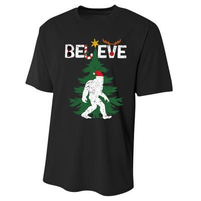 Believe Bigfoot Sasquatch Yeti Santa Hat Christmas Pajamas Performance Sprint T-Shirt