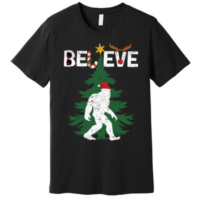 Believe Bigfoot Sasquatch Yeti Santa Hat Christmas Pajamas Premium T-Shirt