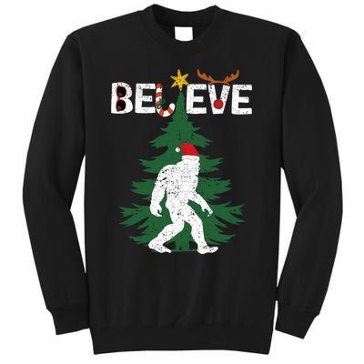 Believe Bigfoot Sasquatch Yeti Santa Hat Christmas Pajamas Tall Sweatshirt