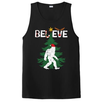 Believe Bigfoot Sasquatch Yeti Santa Hat Christmas Pajamas PosiCharge Competitor Tank