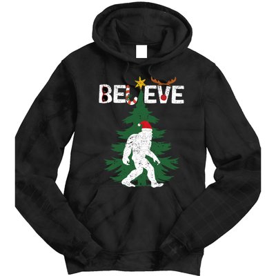 Believe Bigfoot Sasquatch Yeti Santa Hat Christmas Pajamas Tie Dye Hoodie