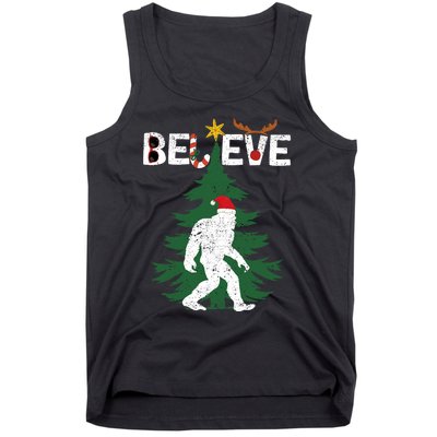 Believe Bigfoot Sasquatch Yeti Santa Hat Christmas Pajamas Tank Top