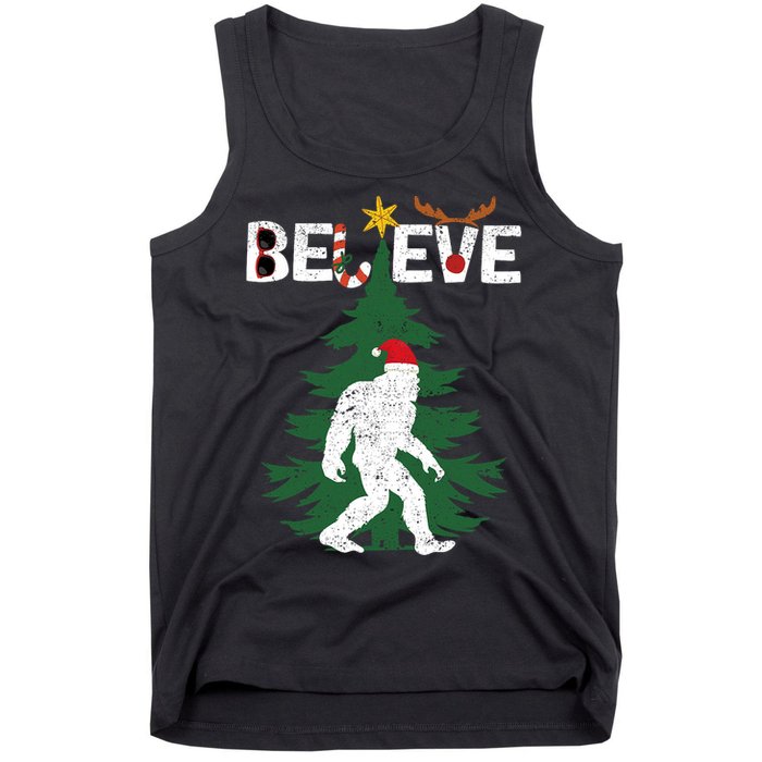 Believe Bigfoot Sasquatch Yeti Santa Hat Christmas Pajamas Tank Top