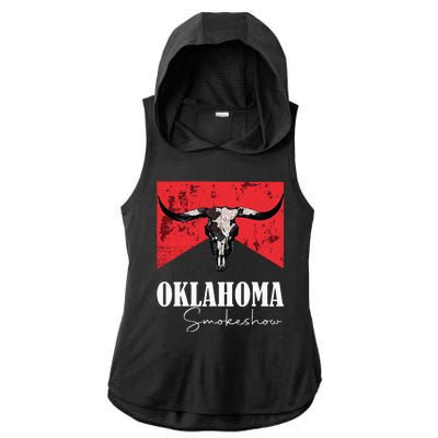 Boho Bull Skull Cow Oklahoma Smokeshow Western Country Ladies PosiCharge Tri-Blend Wicking Draft Hoodie Tank