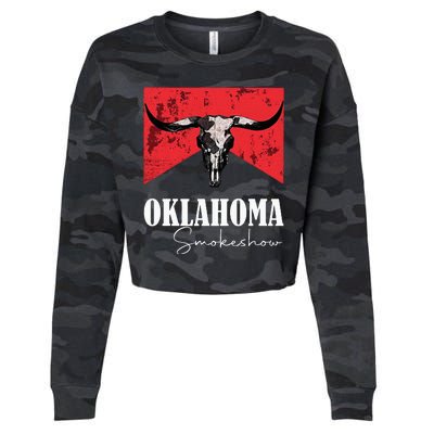 Boho Bull Skull Cow Oklahoma Smokeshow Western Country Cropped Pullover Crew