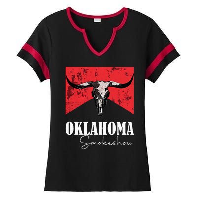 Boho Bull Skull Cow Oklahoma Smokeshow Western Country Ladies Halftime Notch Neck Tee