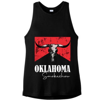 Boho Bull Skull Cow Oklahoma Smokeshow Western Country Ladies PosiCharge Tri-Blend Wicking Tank