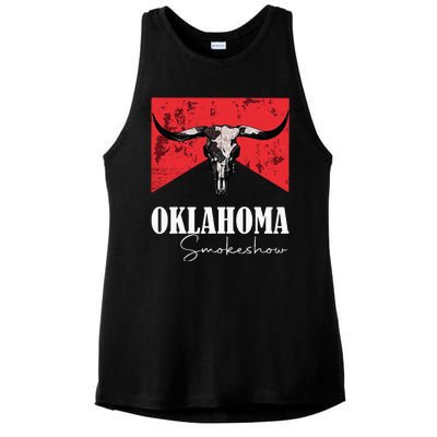 Boho Bull Skull Cow Oklahoma Smokeshow Western Country Ladies PosiCharge Tri-Blend Wicking Tank