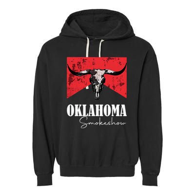 Boho Bull Skull Cow Oklahoma Smokeshow Western Country Garment-Dyed Fleece Hoodie