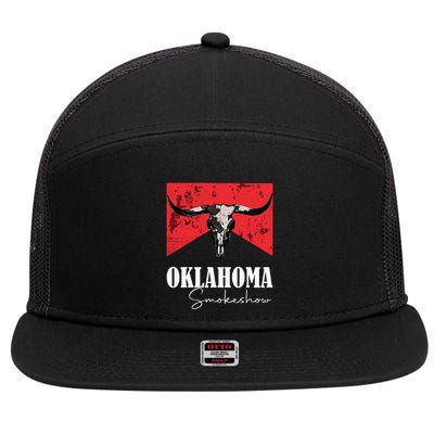Boho Bull Skull Cow Oklahoma Smokeshow Western Country 7 Panel Mesh Trucker Snapback Hat