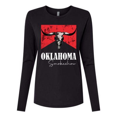 Boho Bull Skull Cow Oklahoma Smokeshow Western Country Womens Cotton Relaxed Long Sleeve T-Shirt