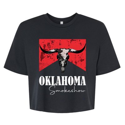 Boho Bull Skull Cow Oklahoma Smokeshow Western Country Bella+Canvas Jersey Crop Tee