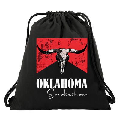 Boho Bull Skull Cow Oklahoma Smokeshow Western Country Drawstring Bag