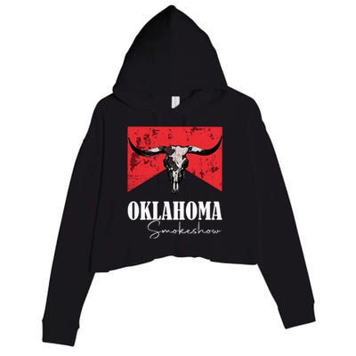 Boho Bull Skull Cow Oklahoma Smokeshow Western Country Crop Fleece Hoodie