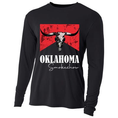 Boho Bull Skull Cow Oklahoma Smokeshow Western Country Cooling Performance Long Sleeve Crew