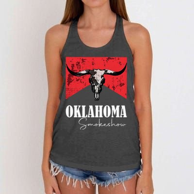 Boho Bull Skull Cow Oklahoma Smokeshow Western Country Women's Knotted Racerback Tank