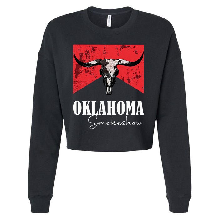 Boho Bull Skull Cow Oklahoma Smokeshow Western Country Cropped Pullover Crew