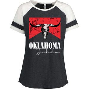 Boho Bull Skull Cow Oklahoma Smokeshow Western Country Enza Ladies Jersey Colorblock Tee