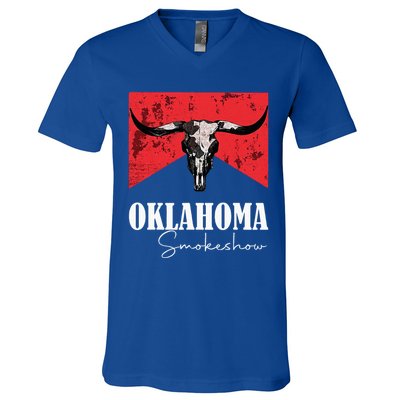 Boho Bull Skull Cow Oklahoma Smokeshow Western Country V-Neck T-Shirt