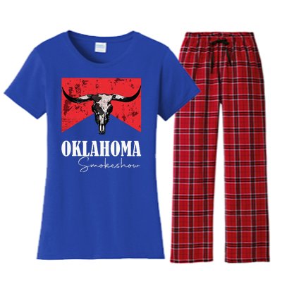 Boho Bull Skull Cow Oklahoma Smokeshow Western Country Women's Flannel Pajama Set