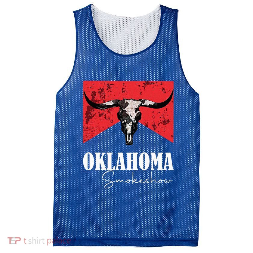 Boho Bull Skull Cow Oklahoma Smokeshow Western Country Mesh Reversible Basketball Jersey Tank