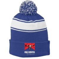 Boho Bull Skull Cow Oklahoma Smokeshow Western Country Stripe Pom Pom Beanie