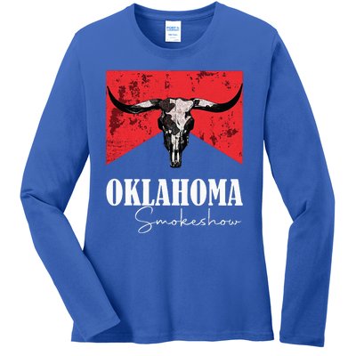 Boho Bull Skull Cow Oklahoma Smokeshow Western Country Ladies Long Sleeve Shirt