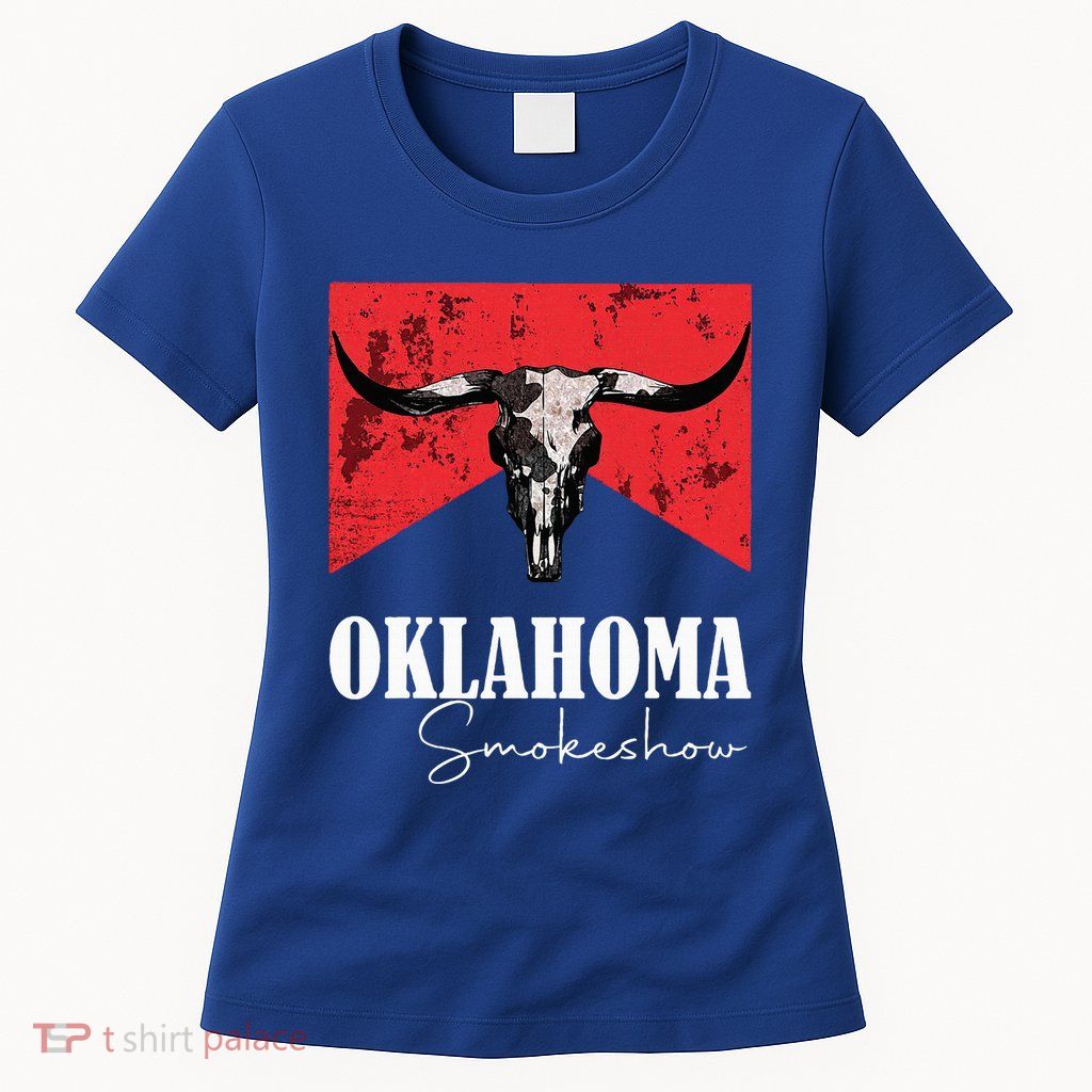 Boho Bull Skull Cow Oklahoma Smokeshow Western Country Womens T-Shirt