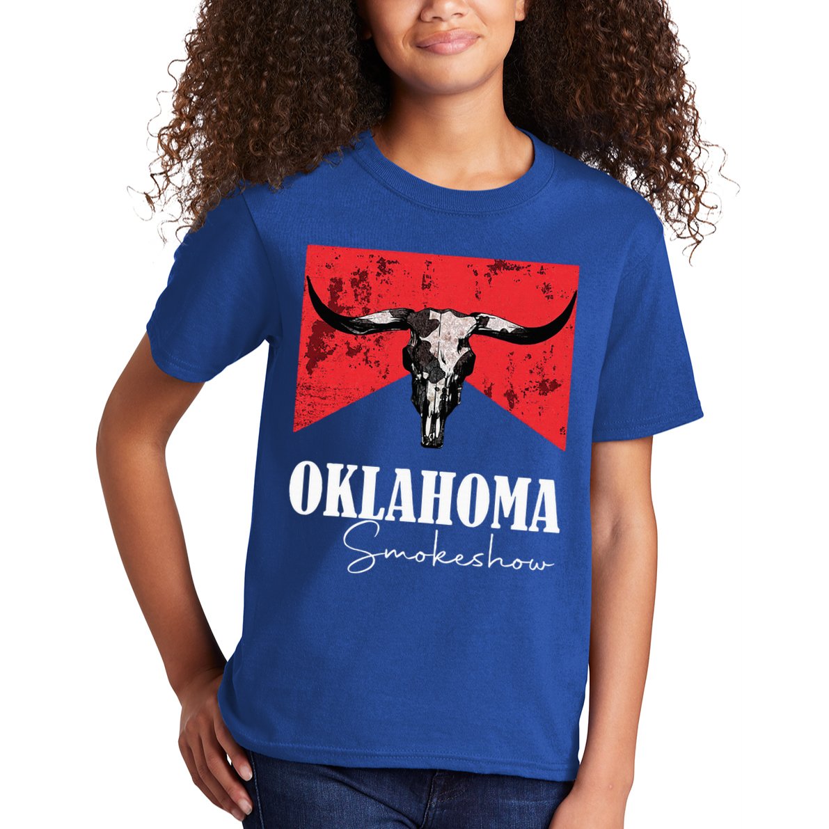 Boho Bull Skull Cow Oklahoma Smokeshow Western Country Kids T-Shirt