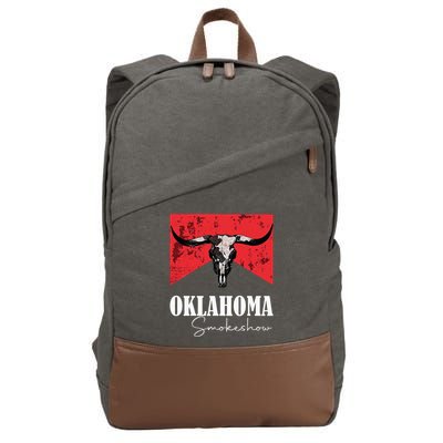 Boho Bull Skull Cow Oklahoma Smokeshow Western Country Cotton Canvas Backpack
