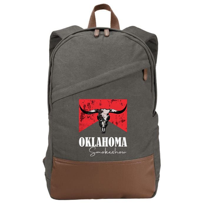 Boho Bull Skull Cow Oklahoma Smokeshow Western Country Cotton Canvas Backpack