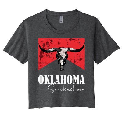 Boho Bull Skull Cow Oklahoma Smokeshow Western Country Women's Crop Top Tee