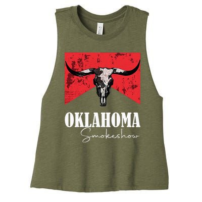 Boho Bull Skull Cow Oklahoma Smokeshow Western Country Women's Racerback Cropped Tank