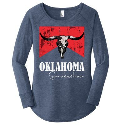 Boho Bull Skull Cow Oklahoma Smokeshow Western Country Women's Perfect Tri Tunic Long Sleeve Shirt