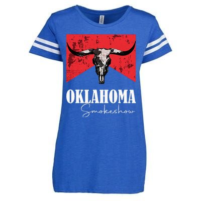 Boho Bull Skull Cow Oklahoma Smokeshow Western Country Enza Ladies Jersey Football T-Shirt