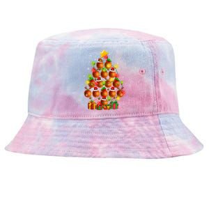 Basketball Balls Santa Claus And Elf Hat Christmas Tree Lights Gift Tie-Dyed Bucket Hat