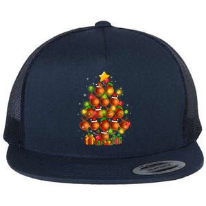 Basketball Balls Santa Claus And Elf Hat Christmas Tree Lights Gift Flat Bill Trucker Hat