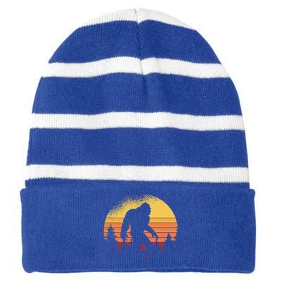 Bigfoot Believer Silhouette Sasquatch Striped Beanie with Solid Band