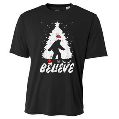 Believe Bigfoot Sasquatch Funny Christmas  Kid Cooling Performance Crew T-Shirt