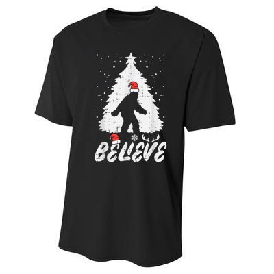 Believe Bigfoot Sasquatch Funny Christmas  Kid Performance Sprint T-Shirt