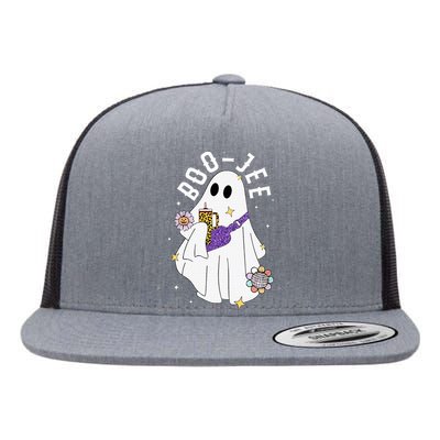 Boujee BooJee Spooky Season Cute Ghost Halloween Costume Flat Bill Trucker Hat