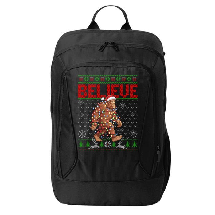 Believe Bigfoot Santa Ugly Christmas Tree Lights Sasquatch City Backpack