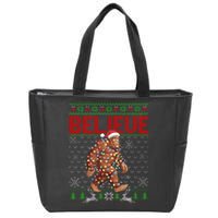 Believe Bigfoot Santa Ugly Christmas Tree Lights Sasquatch Zip Tote Bag