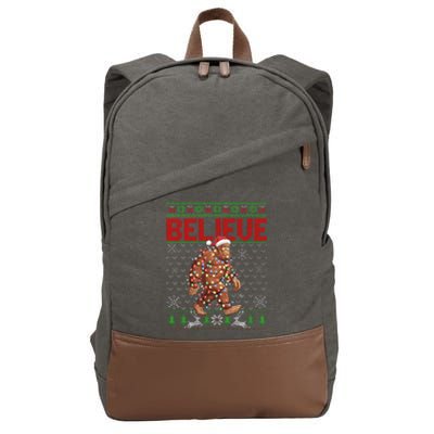 Believe Bigfoot Santa Ugly Christmas Tree Lights Sasquatch Cotton Canvas Backpack