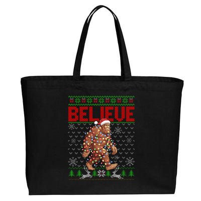 Believe Bigfoot Santa Ugly Christmas Tree Lights Sasquatch Cotton Canvas Jumbo Tote